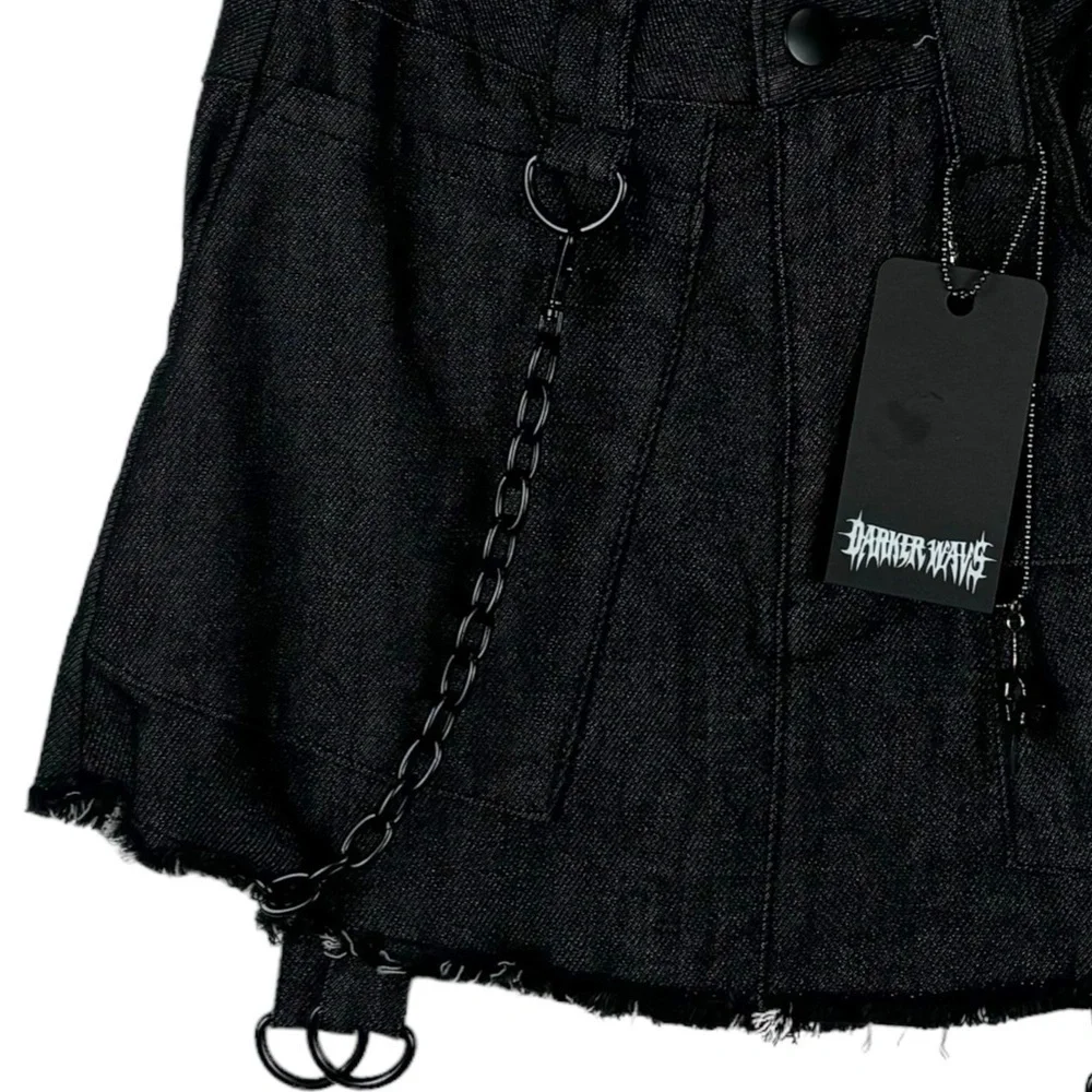 DOLLS KILL DARKER WAVS BLACK WASHED CARGO MINI SKIRT CHAIN GARTER LEG WARMERS - Picture 10 of 12